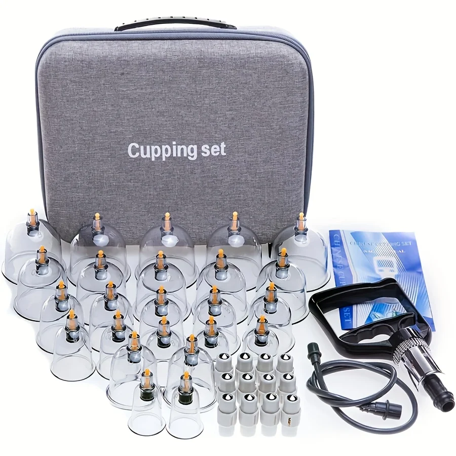 24/12pcs Cupping Relaxation Set: Cupping Cups in Various Sizes, a Manual Pump, and a Detailed Guide. Cupping Set for Massage