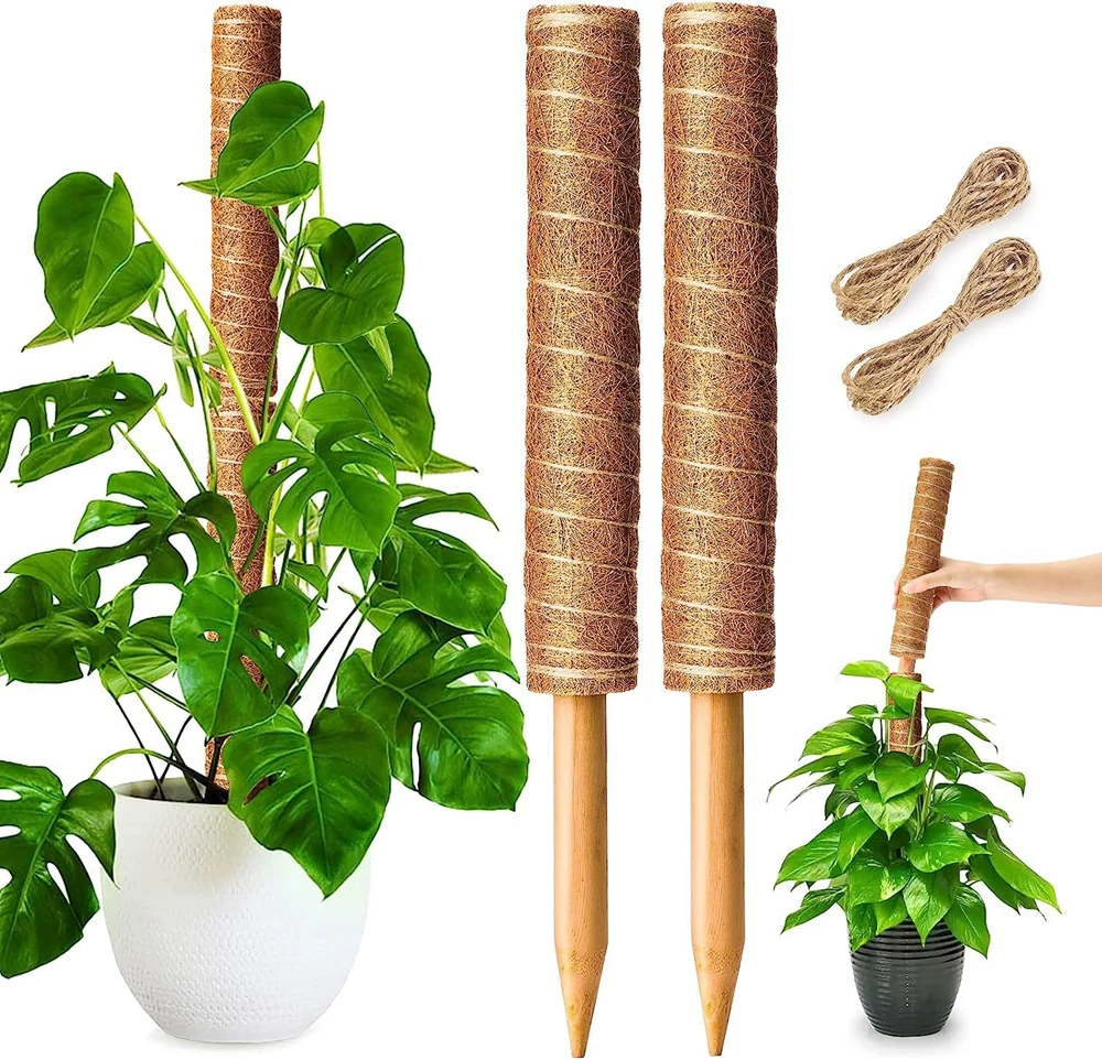 2pcs Moss Pole for Climbing Plants Coir Totem Plant Climbing Vine Coconut Palm Stick Grow Upward Plant Support Poles