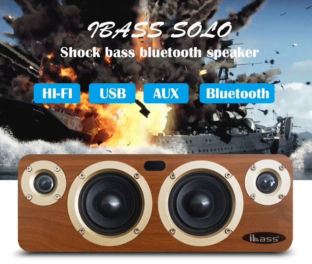 High Power Wireless Bluetooth Speaker Wooden Desktop Subwoofer Home Karaoke System Shocking Lossless HiFi Surround Music Player