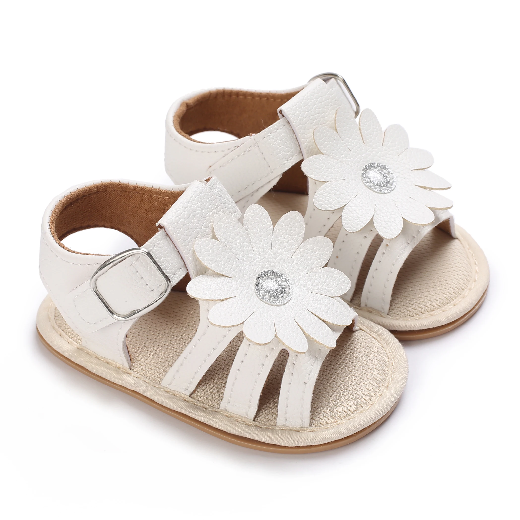 0-18M Newborn Baby Shoes Girls Cute Flowers Summer PU Soft Rubber Sole Anti slip Baby First Step Walking Shoes Baby Sandals