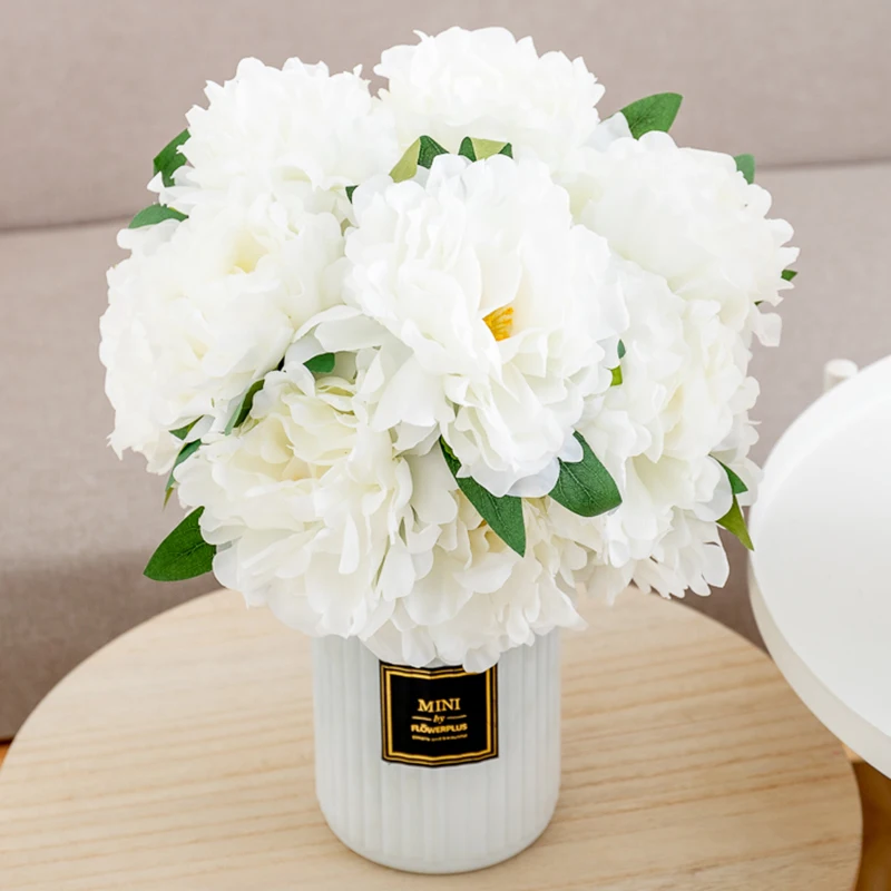 5pc Peony Artisticial Flowers White Silk Room Garden Wedding Bridal Party Decoration Bouquet Simulation Fake Flower Indoor Decor