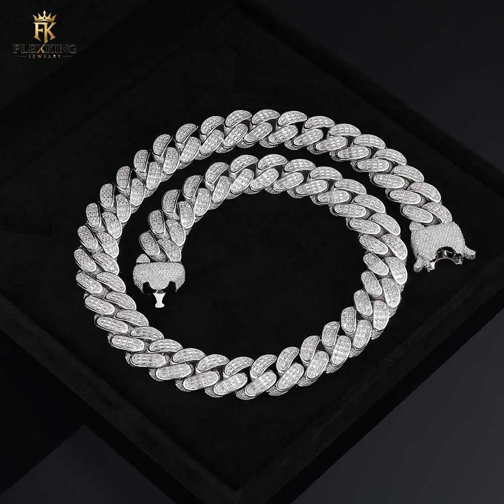 FLEXKING 18MM Iced Out Cuban Link Chain for Men Women Micro Pave CZ Clasp Chunky Necklace Bracelet Hip Hop Bling Jewelry Gift