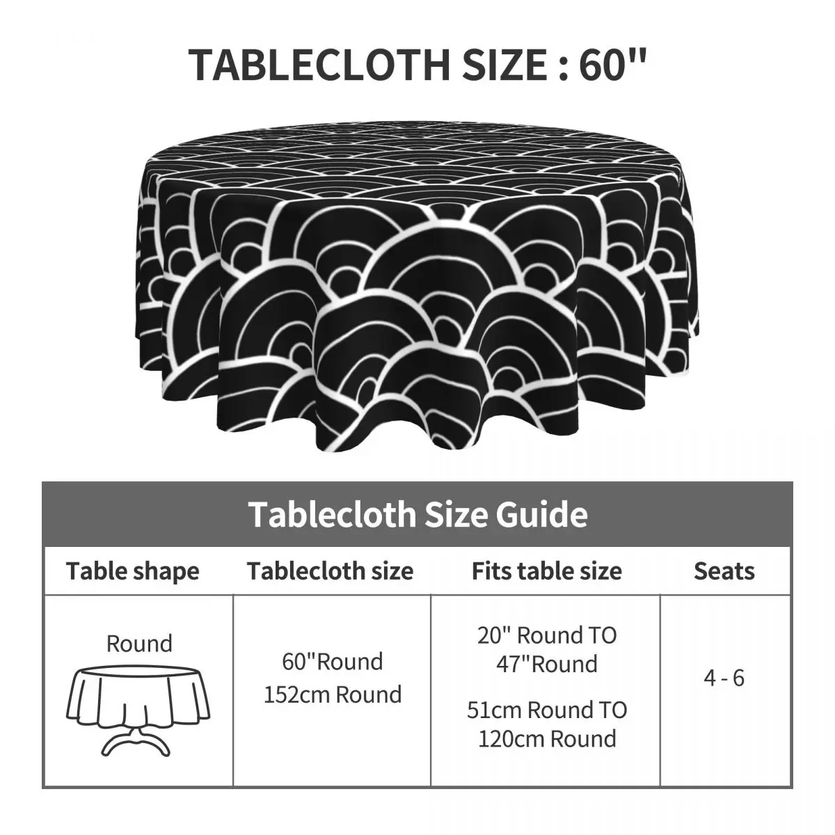 Tablecloth Seigaiha Japanese Wave Round Table Cloth Black Table Cover Tablecloths Graphic Kitchen Dining Room Table Decoration