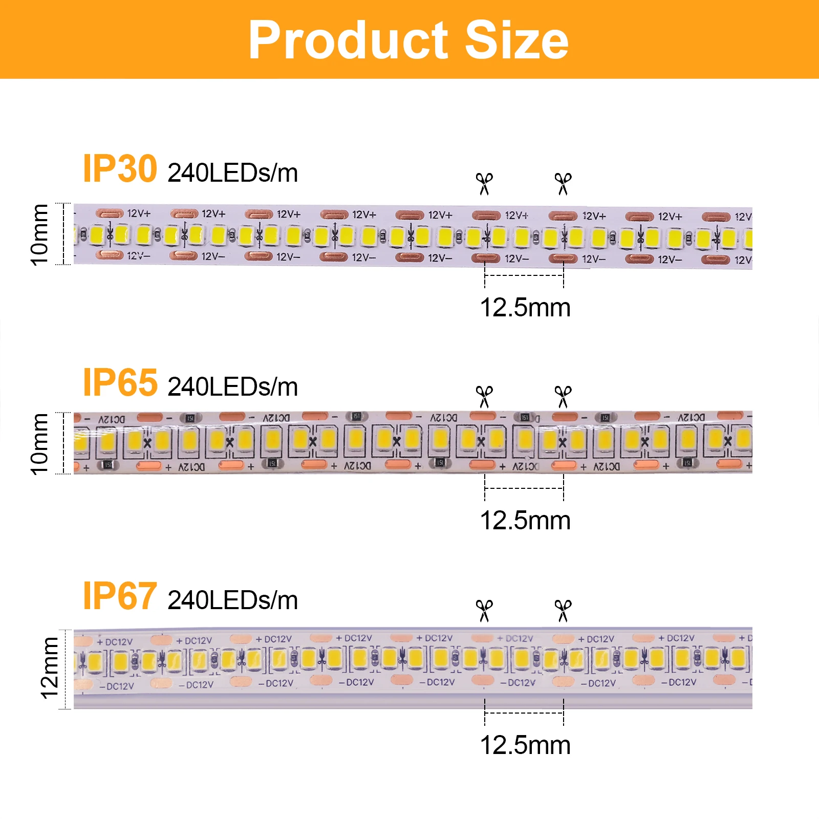 12V 24V 2835 Led Strip 5m 1200LEDs Warm Natural White Fiexible Tape Light Bar Under Cabinet Lighting TV Backlight IP30/IP65/IP67