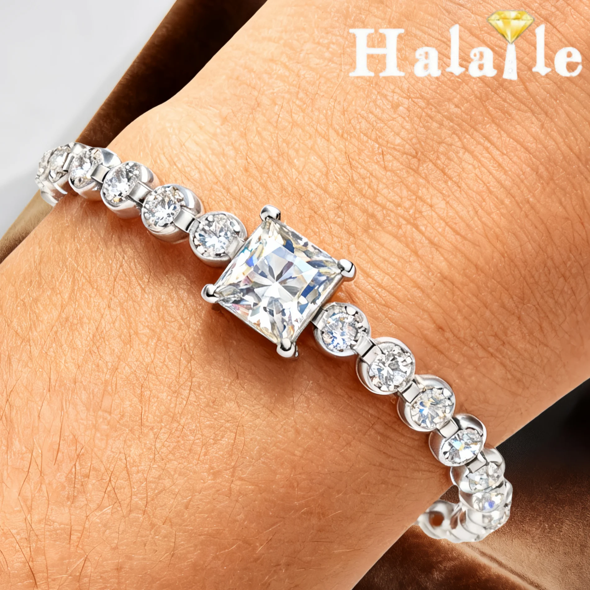 

Браслет Halaile 1CT с муассанитом, стерлинговое серебро S925 для женщин, сверкающий свет, роскошный универсальный подарок на годовщину свадьбы