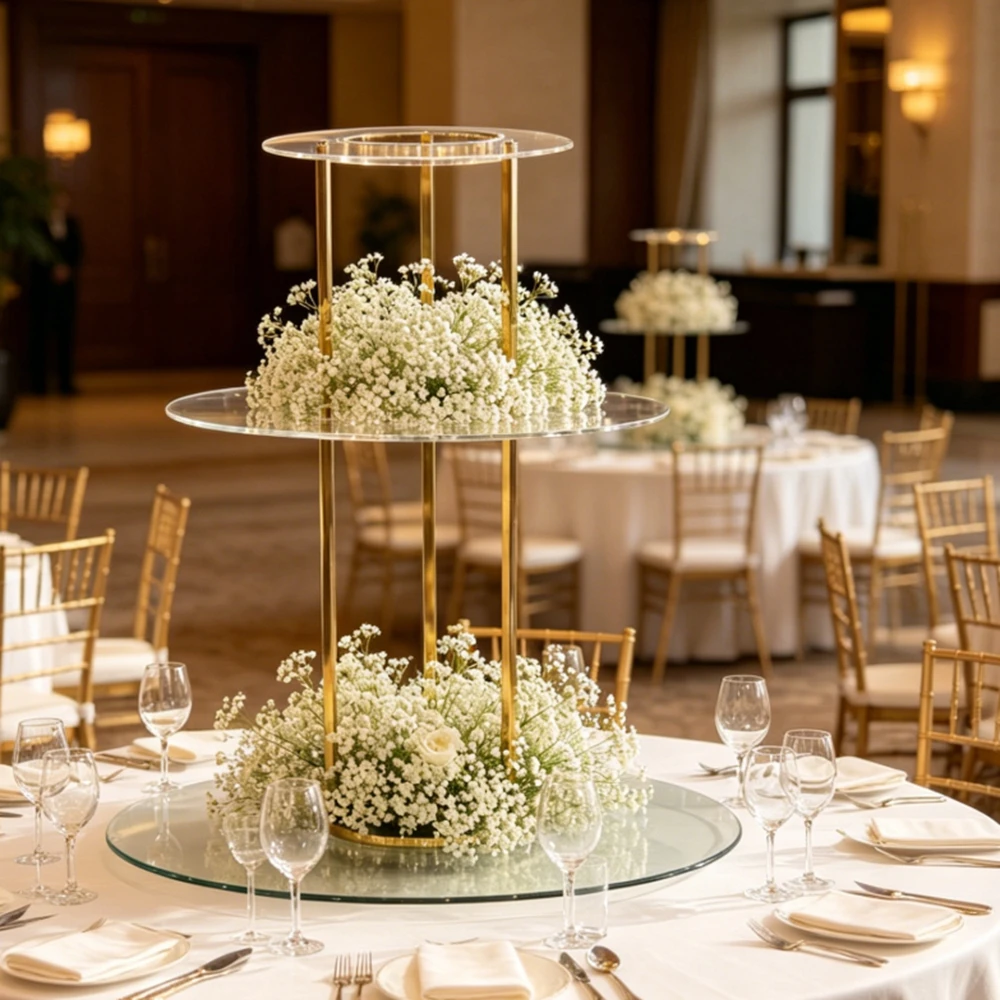 4pcs-10pcs  60-120cm  Gold Metal Centerpieces Crystal Wedding Centerpiece Gold Circle Top acrylic Plillar Flower Stand for