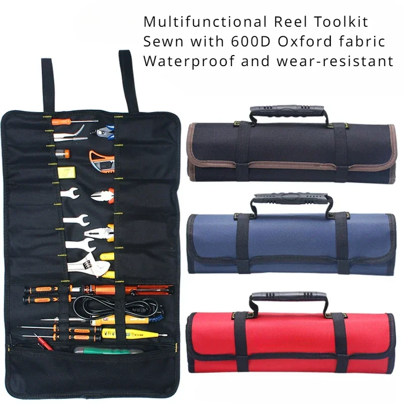 Electrician Maintenance Reel Type Storage Bag Roll Multifunctional Tool Kit Thickened Wear-resistant  Canvas Bag