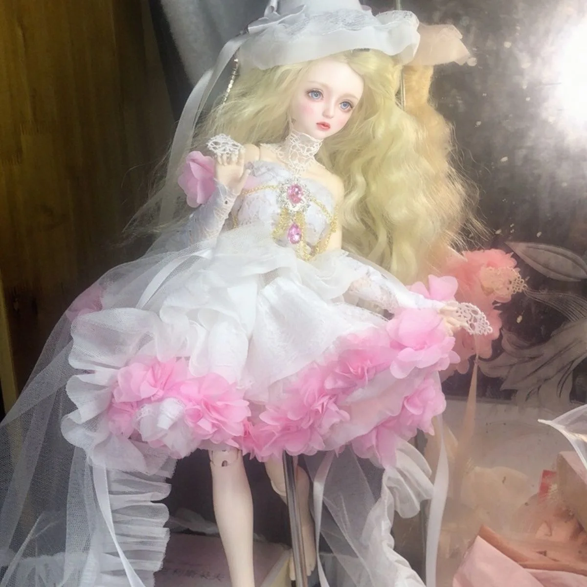 Ubranka dla lalek 1/6 1/4 1/3 BJD Sukienka Kapelusz Różowa Bufiasta Spódnica Krótka Sukienka