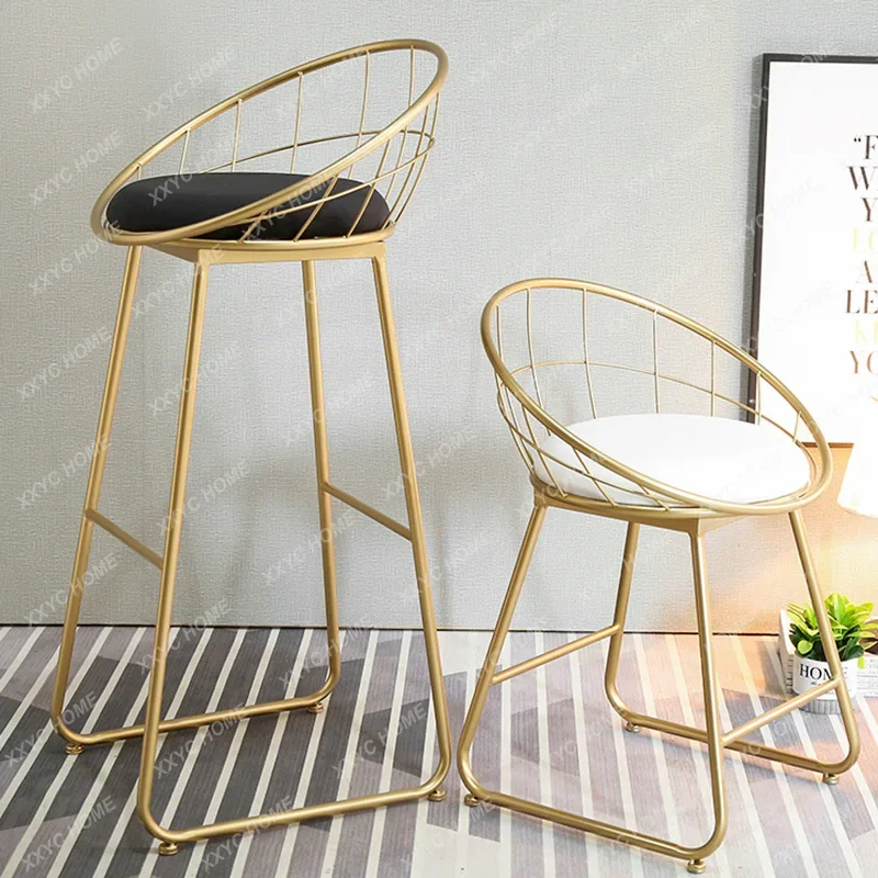 

Nordic Bar Stool High Chair Simple golden Wrought Iron Bar Chair Gold Stool Modern Dining Chair Nordic Leisure backrest chairs