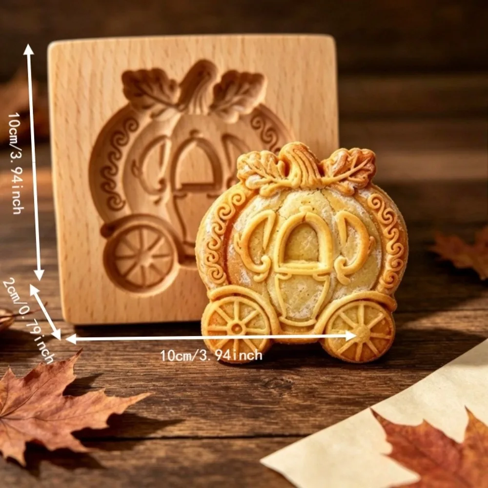 Creative 3D Carved Wooden Cookie Mold Halloween Pumpkin Ghost Baking Tools Embossing Cookie Cutter Mold Gingerbread Stamp Party