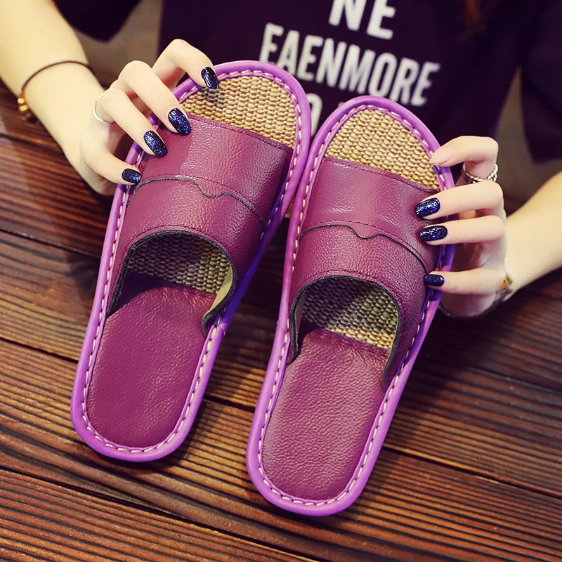 Couple Slippers Genuine Leather Cowhide Men Women\'s Slippers Spring Summer Non-Slip Flats Shoes Comfortable Soft Beach Shoes