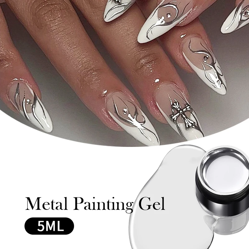 BORN PRETTY Metallic Painting Gel Chrome Gold Silver Mirror Effect Nail Polish Super Bright Drawing Line French Nail Art Varnish