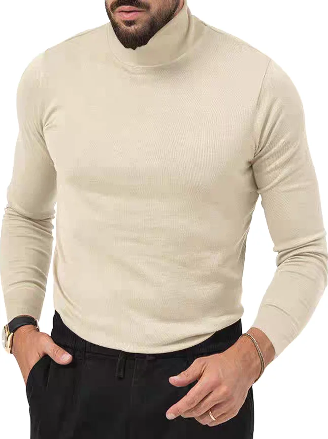 

Slim Fit Long Sve Knitted Sweater Men's Soft Breathable Thin Woolen f High Collar Core Spun Yarn Trendy Base Layer irt