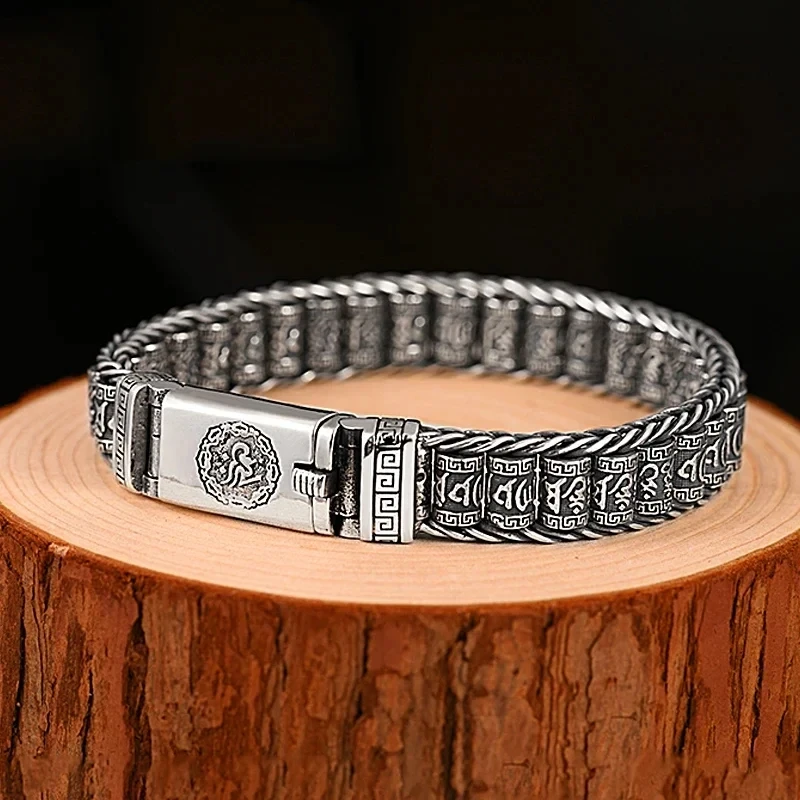 Lulutong Sutra Turning Tube Bracelet for Men and Women, Six Word True Words, Personality, National Trend, Old fashioned Bracelet