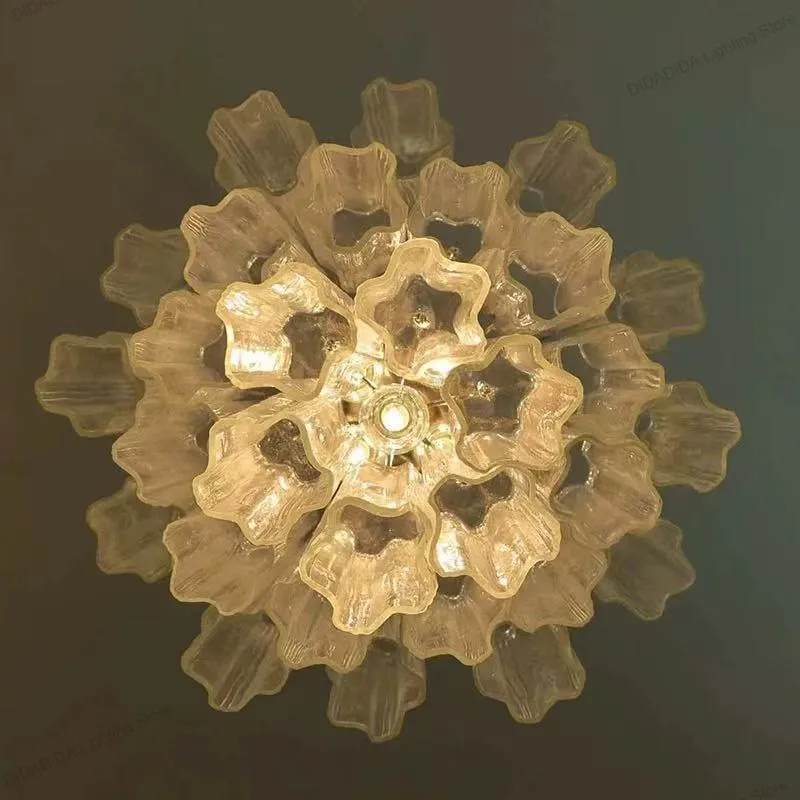 Lampu Gantung Tabung Kaca Murano Nordic Bentuk Lingkaran Kaca Putih Buram Abu-abu Asap Baja Tahan Karat Dapat Diredupkan Lustre