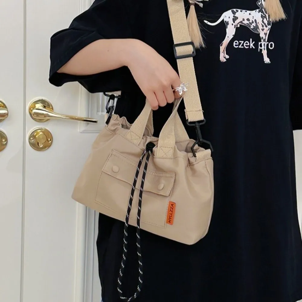

Cloth Nylon Crossbody Bag Large Capacity Contrast Color Shoulder Pouch Lightweight Magnetic Button Drawstring Bucket Bag Travel