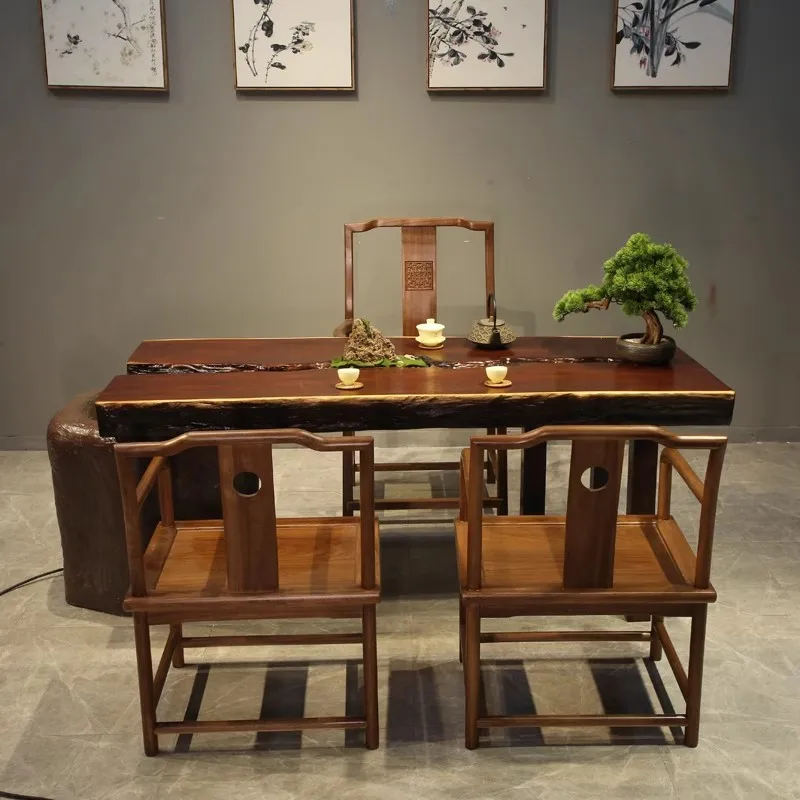 Tea table new Chinese style circulating water solid wood panel landscape integrated Zen style fish farming combination