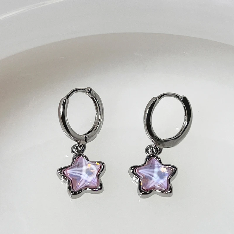 New#Gothic Cute Dream Fairy Moonlight Stone Star Pendant Earrings Girl Y2K EMO 2000s Harajuku Goth Vintage Jewelry Accessories
