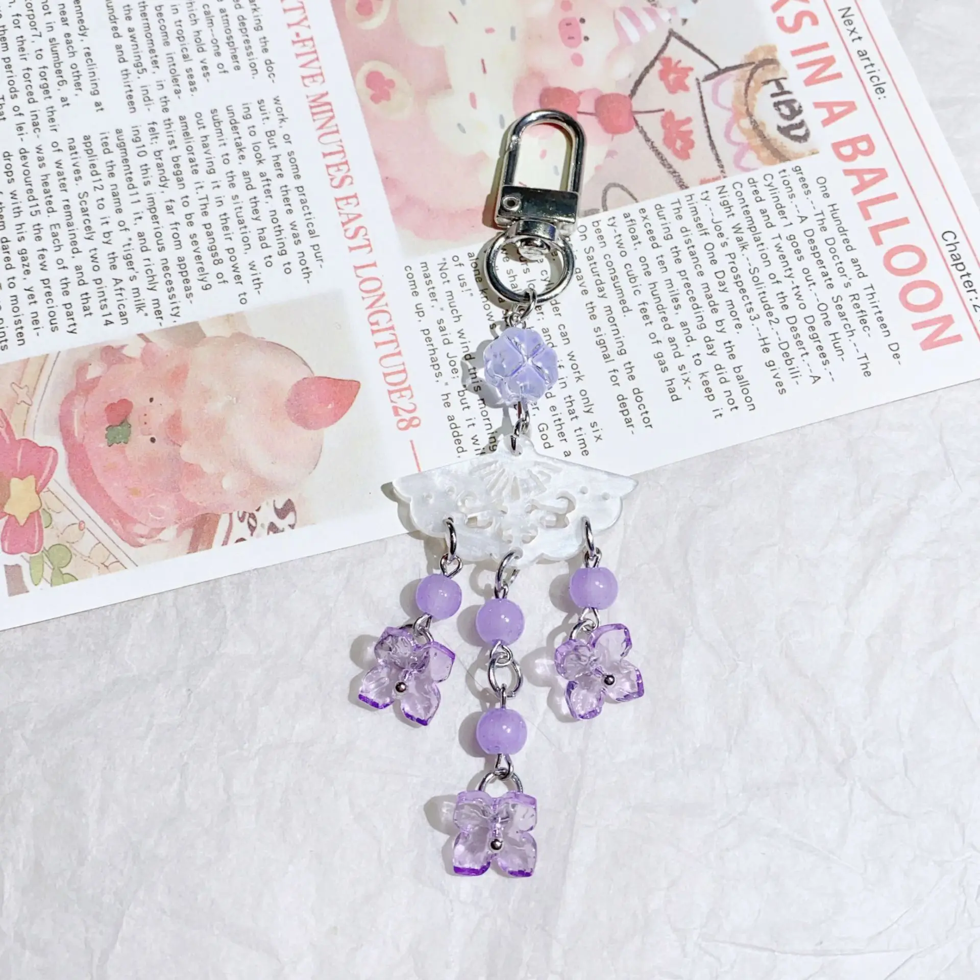 

Милый брелок-веер с цветами вишни, ручной работы, из бисера, подвеска для сумки, из сплава и акрила, автомобильный кулон, подарок для женщин и девушек на день рождения