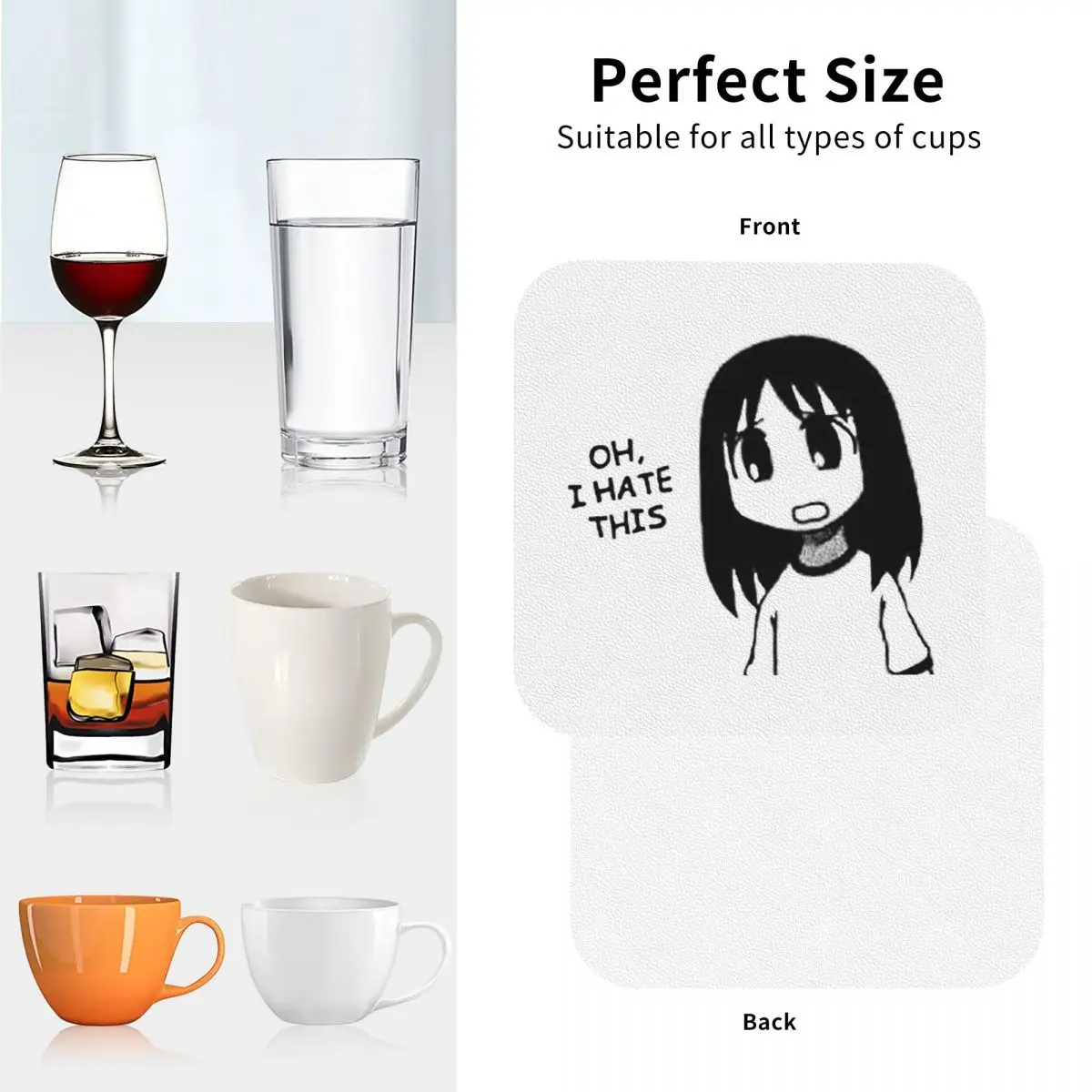 متفتحة - تحقق من الملف الشخصي Azumanga Daioh Osaka Ayumu Kasuga Coasters المفارش كوب عازل سجادات القهوة لمجموعة وسادات الديكور مكونة من 4 قطع