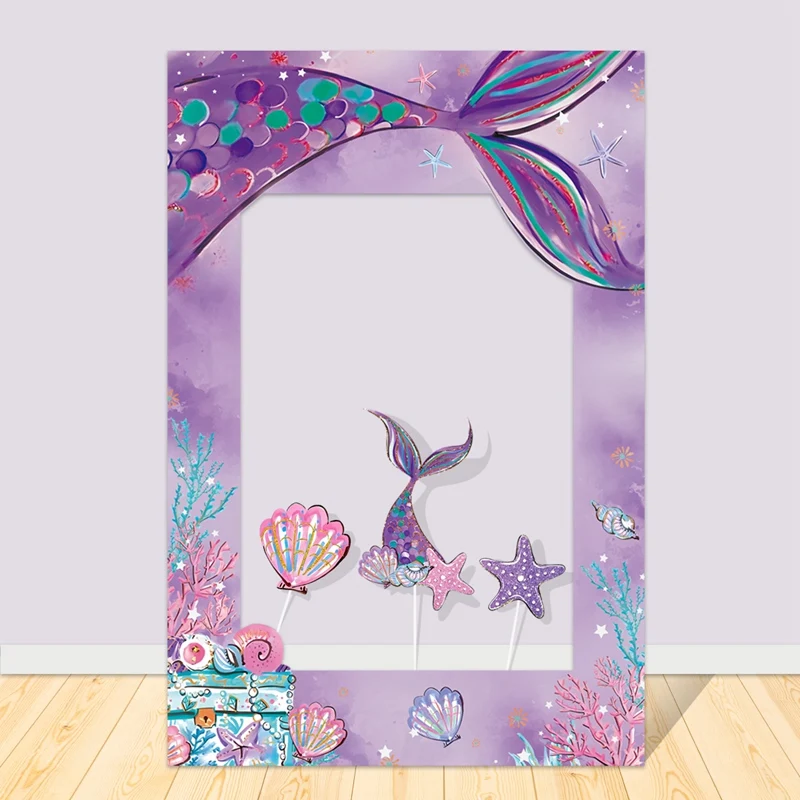 Mermaid Paper Frame Photo Prop Mermaid Theme Birthday Party Decoration Kids Girls Wedding Birthday Party Supplies Baby Shower