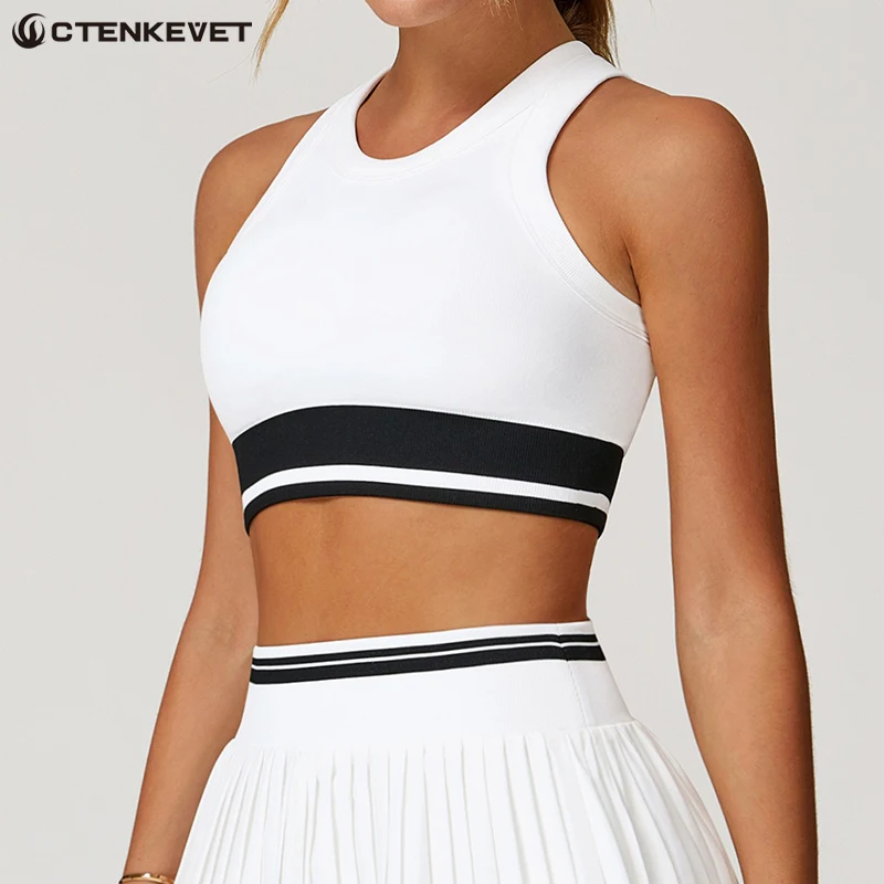 

Ctenkevet New Women Fashion Contrasting Sports Vest Female Gym Push Up Yoga Tank Top Women Running Fitness Shockproof Crop Top