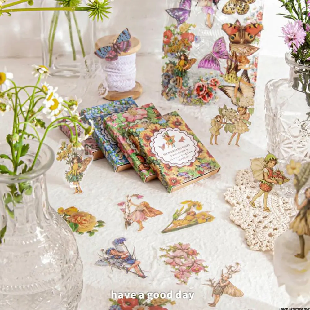 Journal Decor Scrapbooking Material Fairy Butterfly Sticker PET Stickers DIY Scrapbooking Flower Elfin Decorative Label