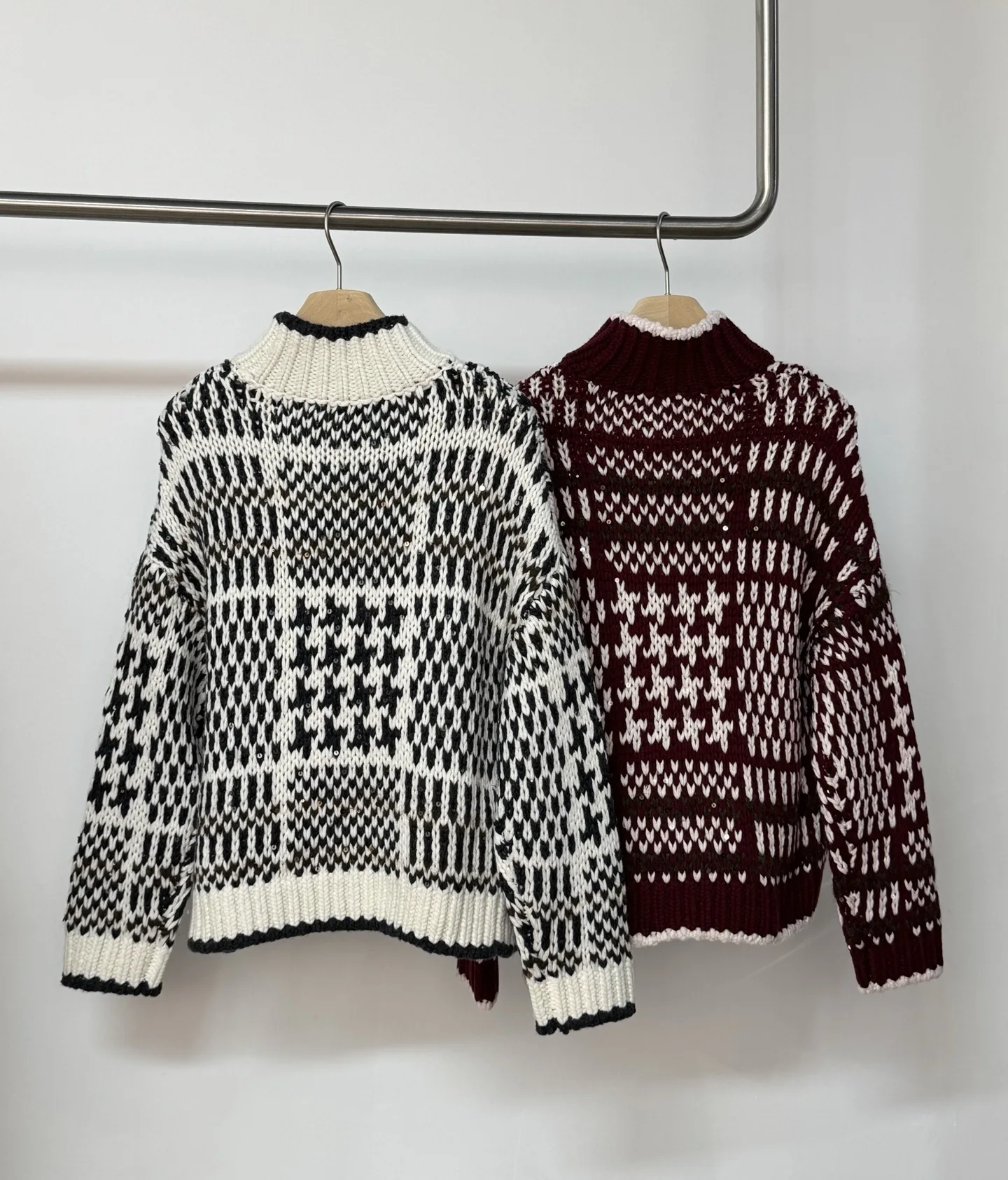 

Осенне-зимний новый высококачественный модный повседневный полуводолазка с блестками, пуловер с узором «гусиные лапки» для женщин