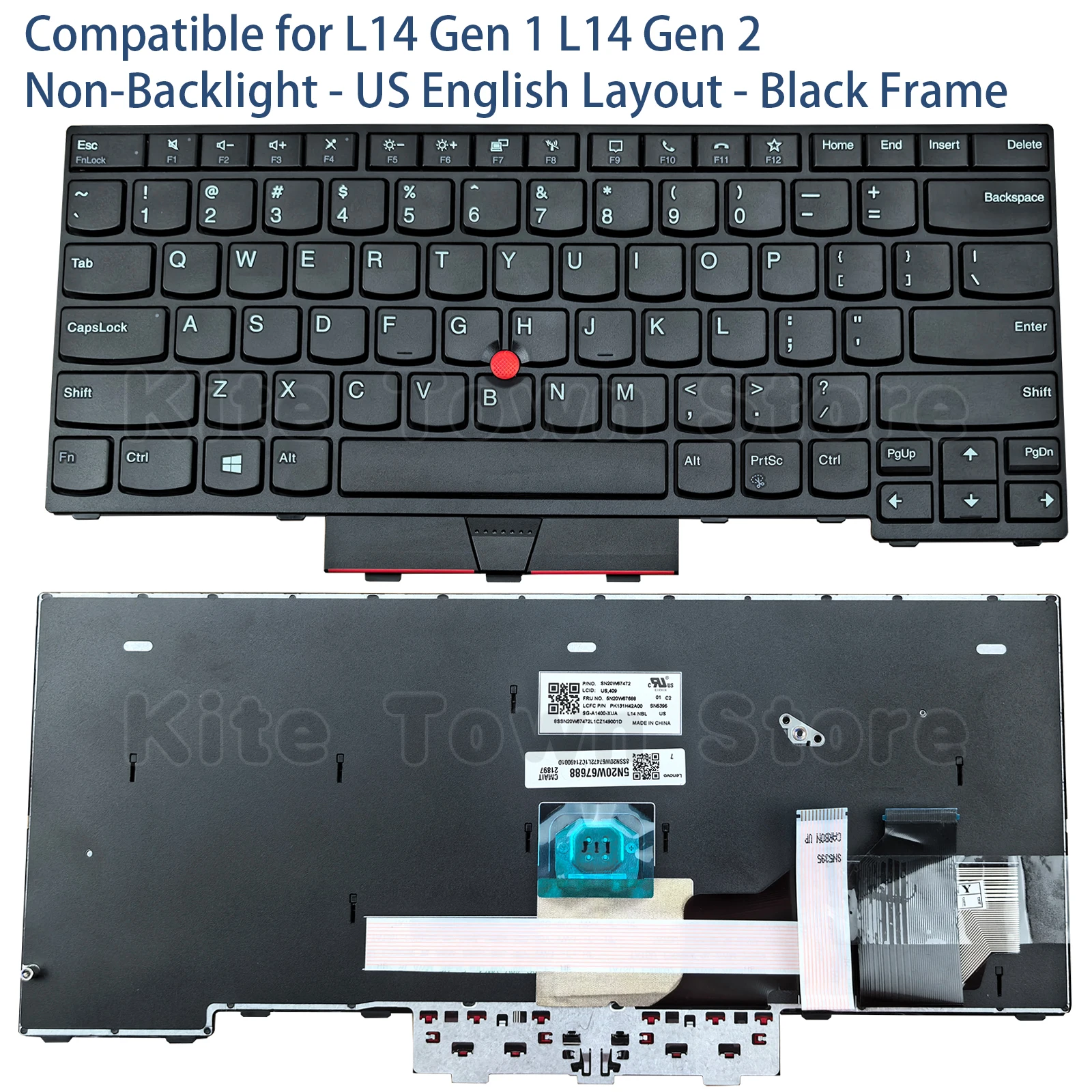 

New US Layout Non-Backlit Laptop Keyboard for Lenovo Thinkpad L14 Gen 1 L14 Gen 2 With TrackPoint Black Frame