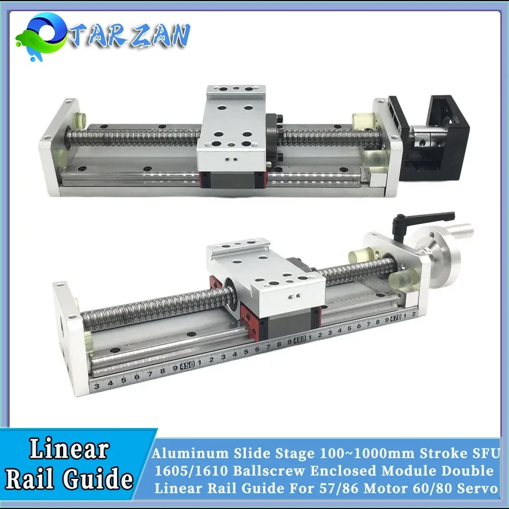 Linear Rail Guide 100~1000mm Stroke SFU1605/1610 Ballscrew Slide Module For 57/86 Motor 60/80 Servo Or With Handwheel XYZ Axis