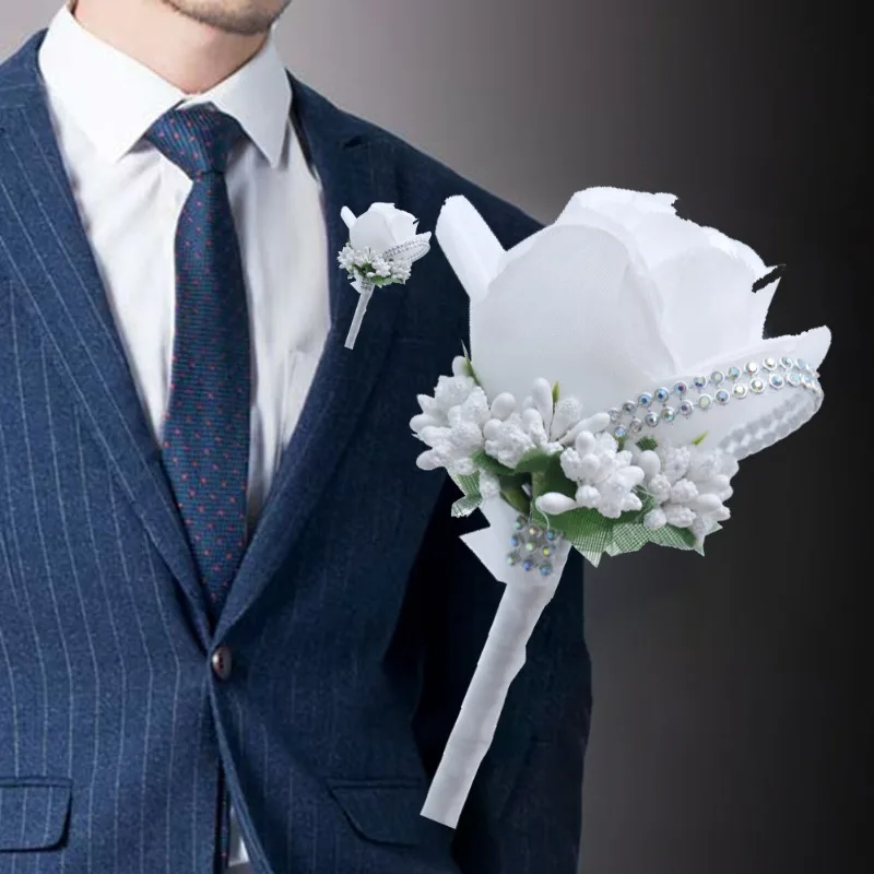 Boutonniere Buttonholes Groom Groomsman Best Man Rose Wedding Flowers Accessories Prom Suit Decoration