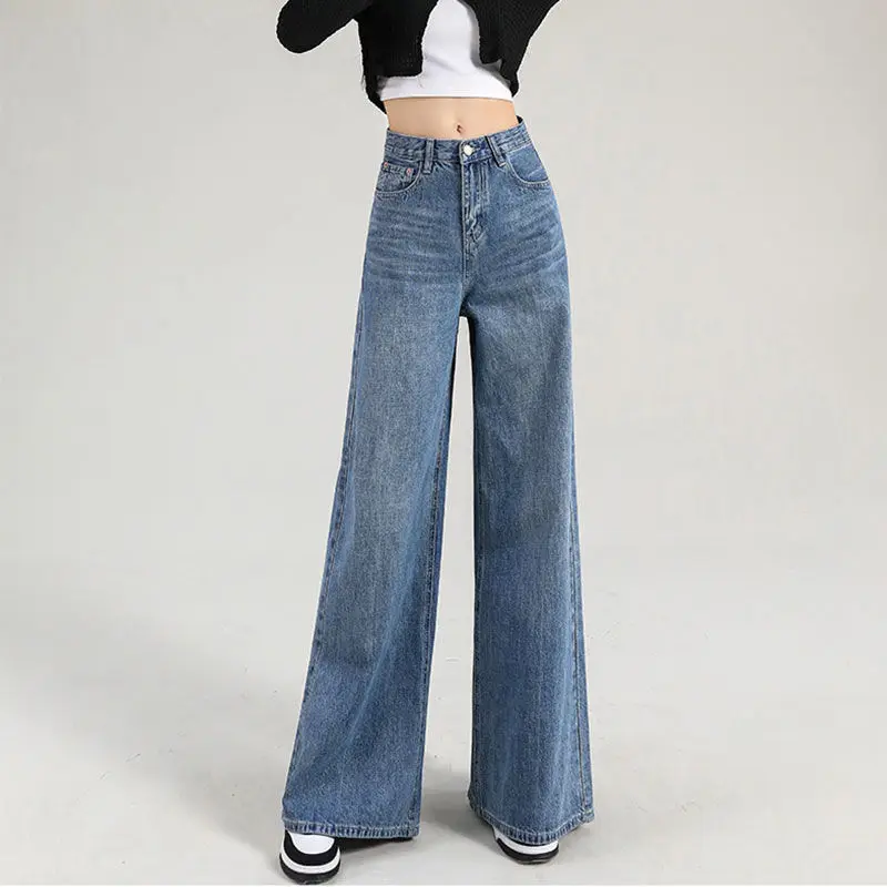 

Irregular Straight High Waist Pants Woman Spring Autumn Streetwear Baggy Jeans 2024 Vintage Black Denim Trousers Z104