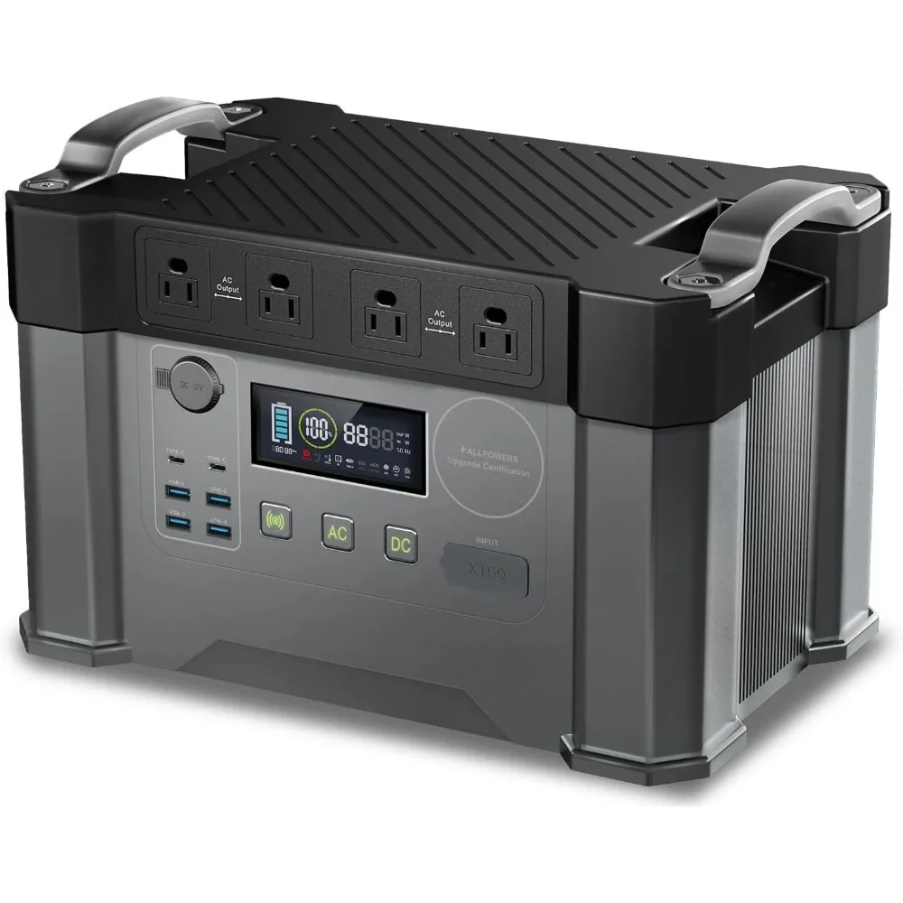 Central eléctrica portátil de 2000 W, respaldo de batería MPPT de 1500 Wh, generador solar S2000 con 4 salidas de CA (pico de 4000 W), energía solar