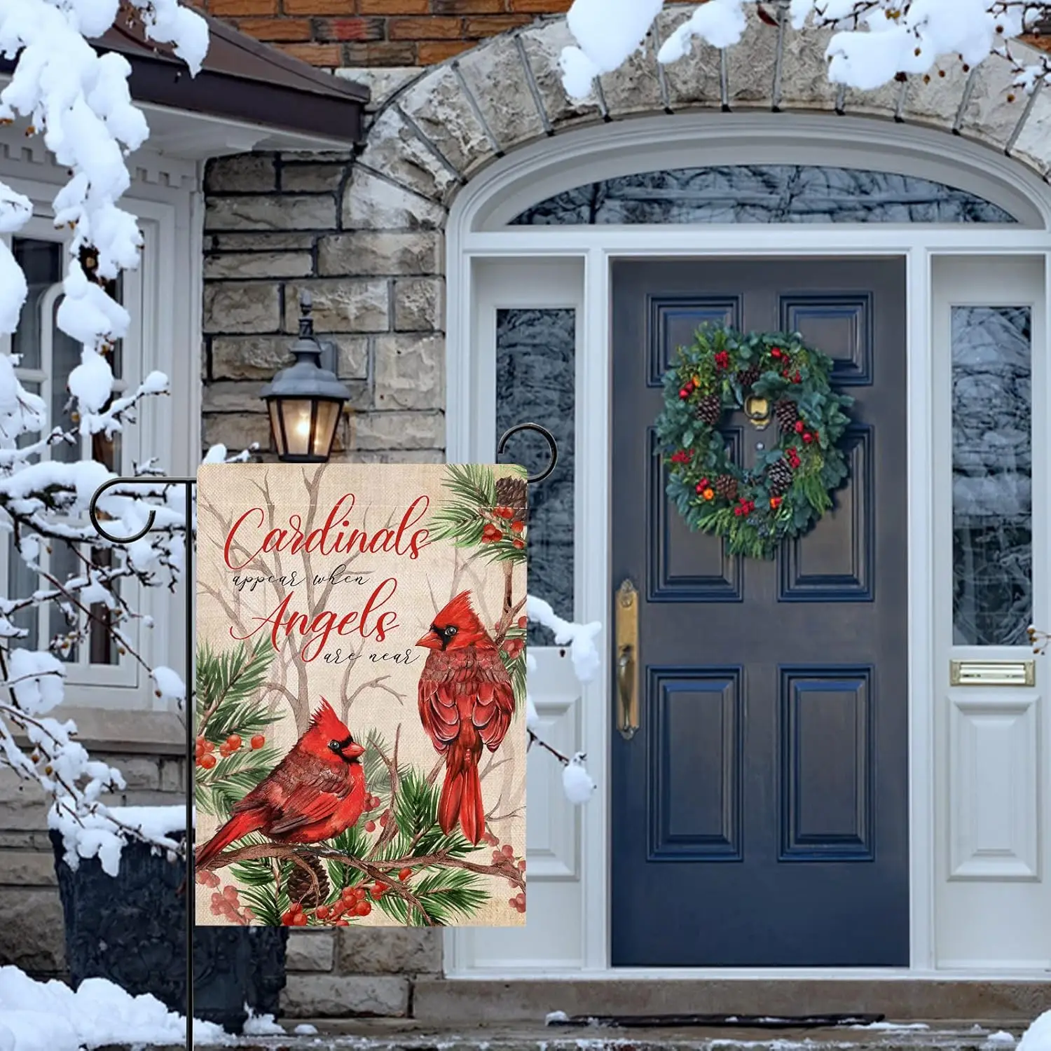 Hzppyz Cardinal Appear When Angels are Near Winter Garden Flag, Red Bird Berry Pine Tree Branch Decorative House Yard Outdoo SSL