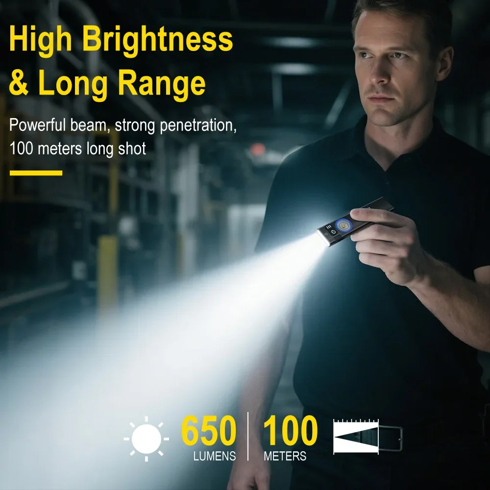 BORUiT U8 650LM EDC LED Flashlight Type-C Rechargeable Work Light Torch with Magnet Waterproof Camping Pocket Lantern