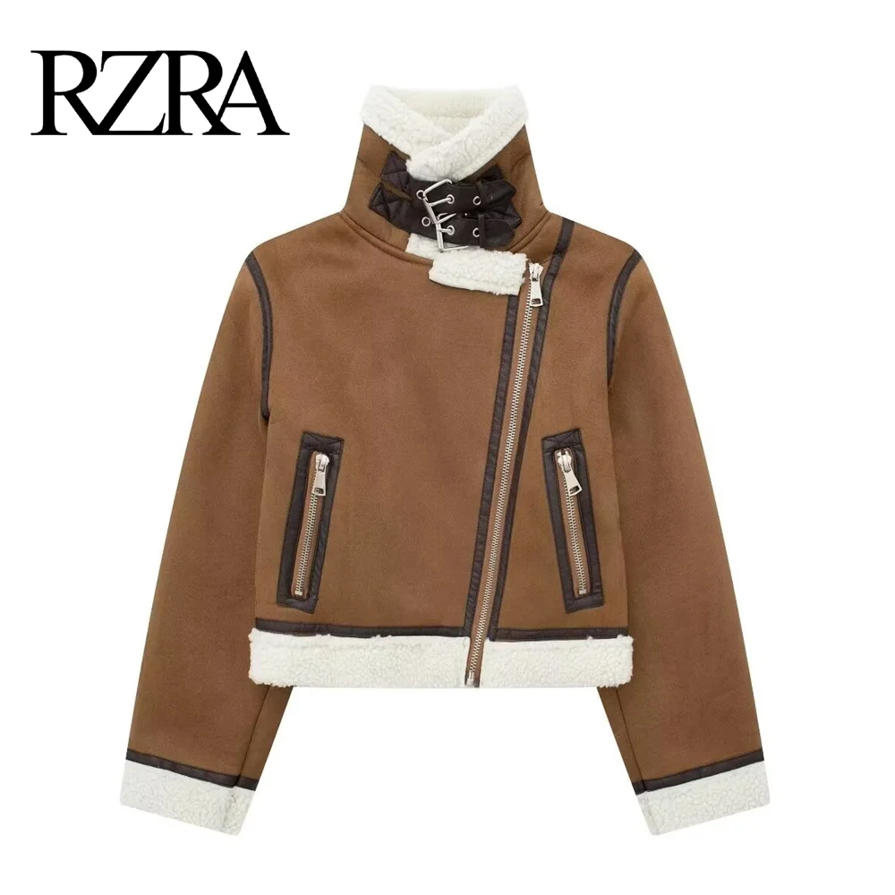 

RZRA2024 new winter women's clothing contrast stripes splicing lamb fur fur jacket coat fashionable and warm