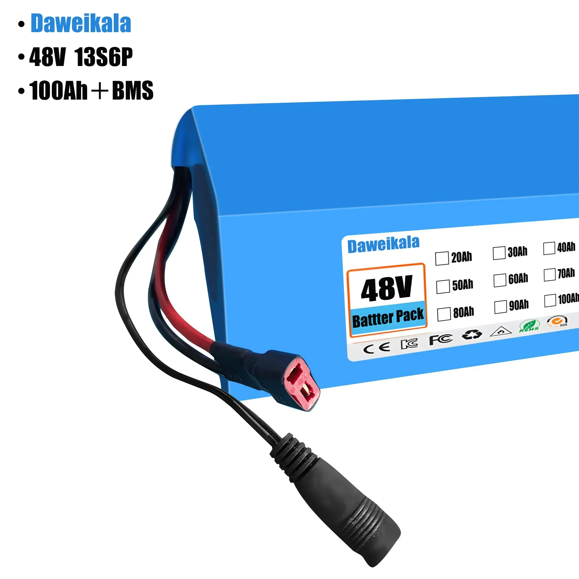 2025New 48V 18650 بطارية ليثيوم أيون حزمة 48V 100000 mAh 13S6P البدلة سكوتر دراجة نارية تخصيص المكونات الاتحاد الأوروبي/الولايات المتحدة شاحن