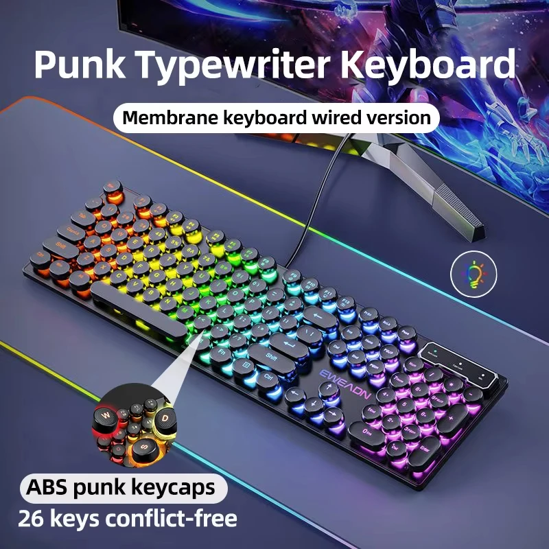 104 Key Mechanical Keyboard Punk RGB Backlit Wired Keyboard Ergonomic Keyboard Games Office Keyboard Computer Accessories
