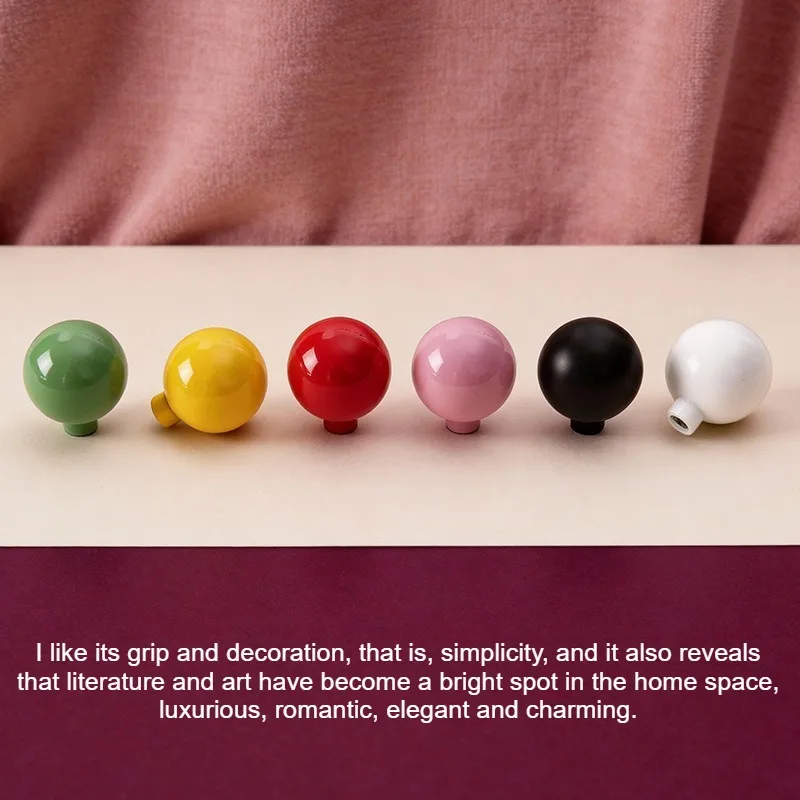 Colorful ceramic cabinet door handle Simple closet drawer spherical round single-hole handle