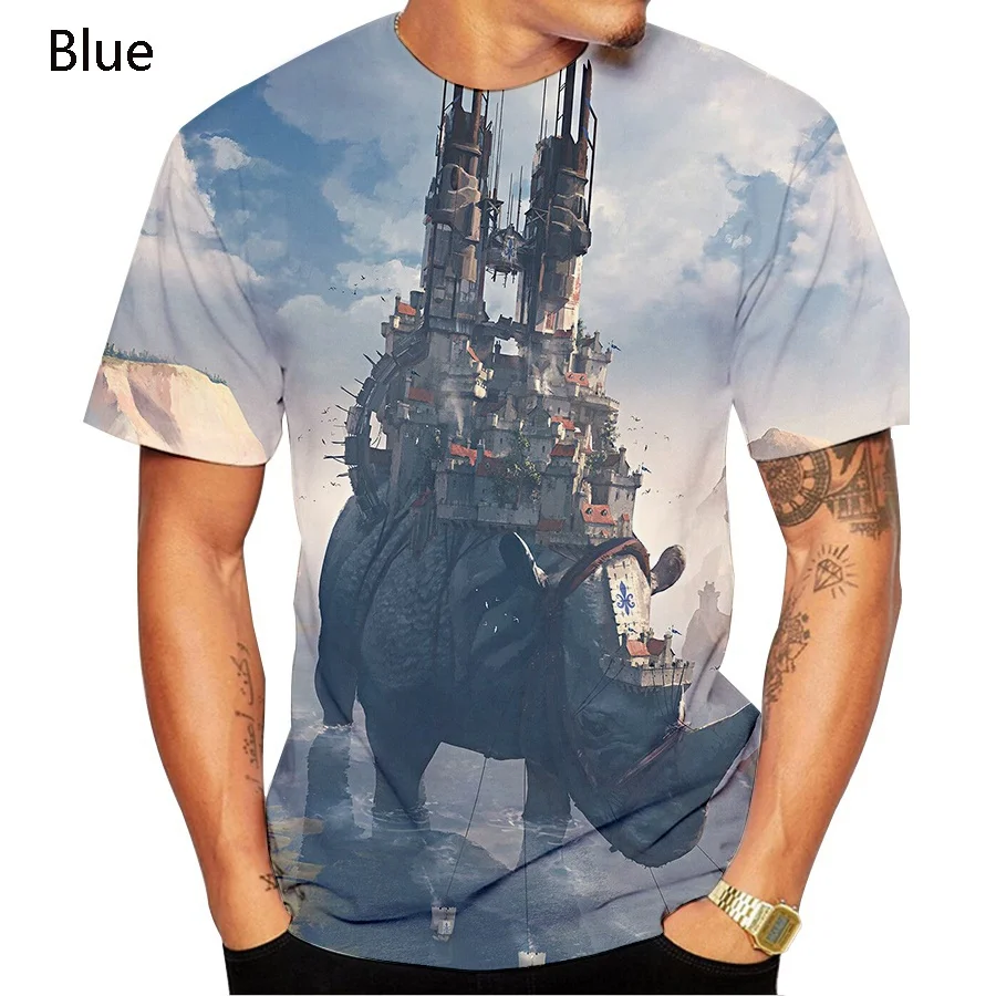 New Products 3D Printing Rhino T-Shirt Popular Novelty Summer Tops for Men and Women