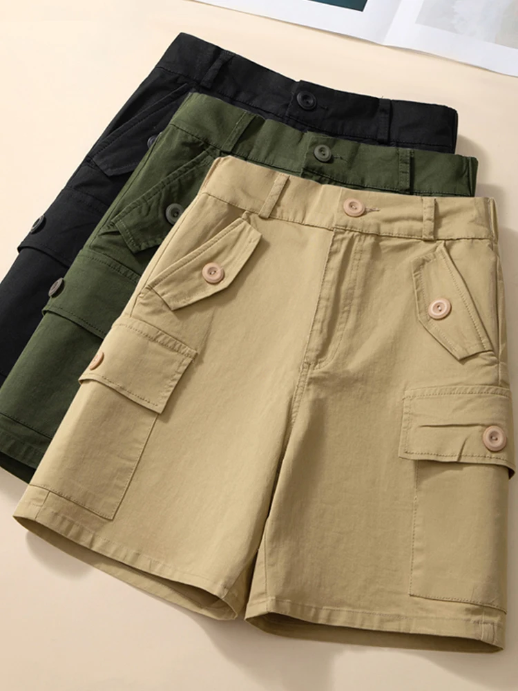 

High Waist Straight Leg Five-Point Women's Pants Casual Outdoor Wear Workwear Wide Leg Shorts Commute Style Summer Thin