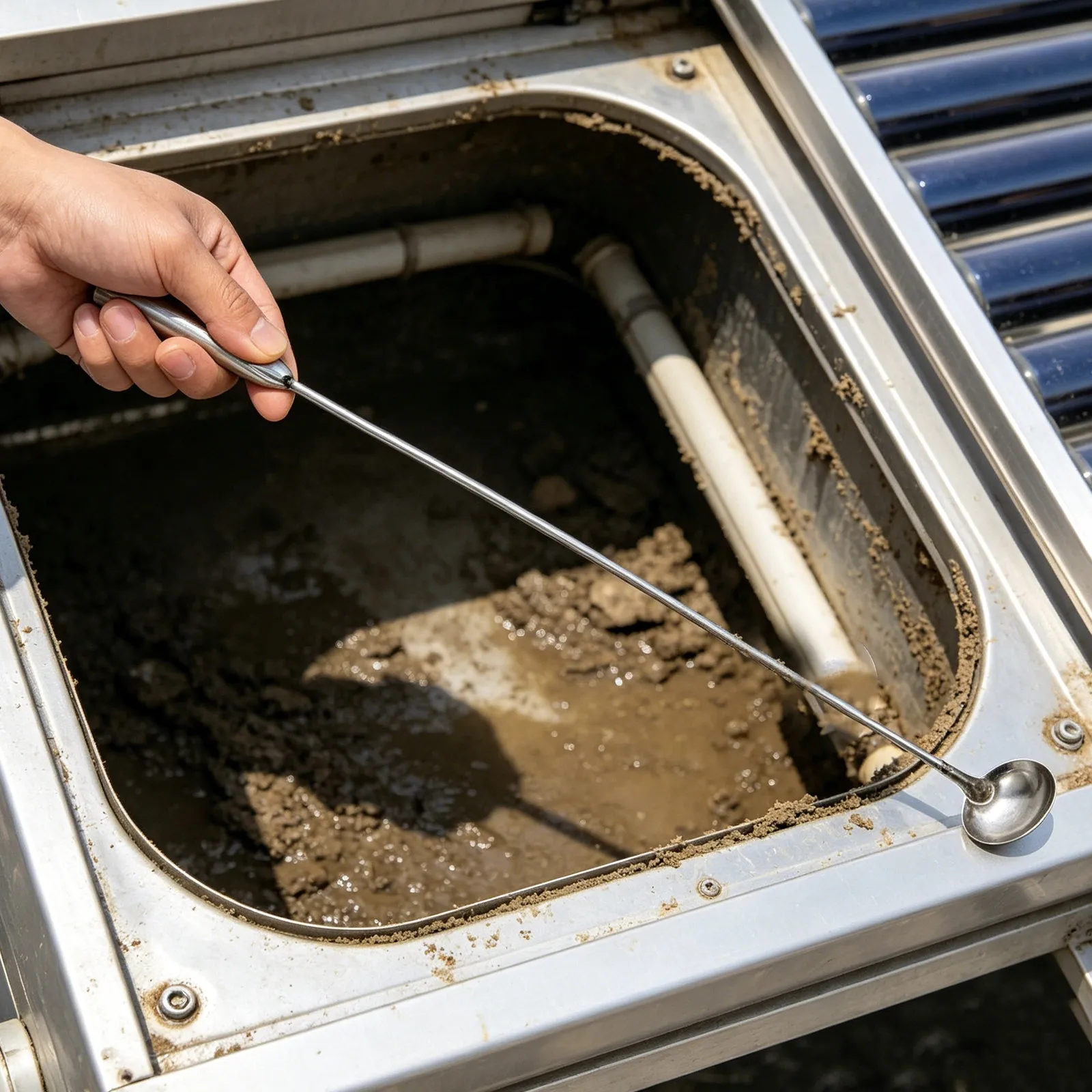 Stainless Steel Solar Water Heater Descaling Scoop with Long Handle for Sediment Removal and Tank Cleaning