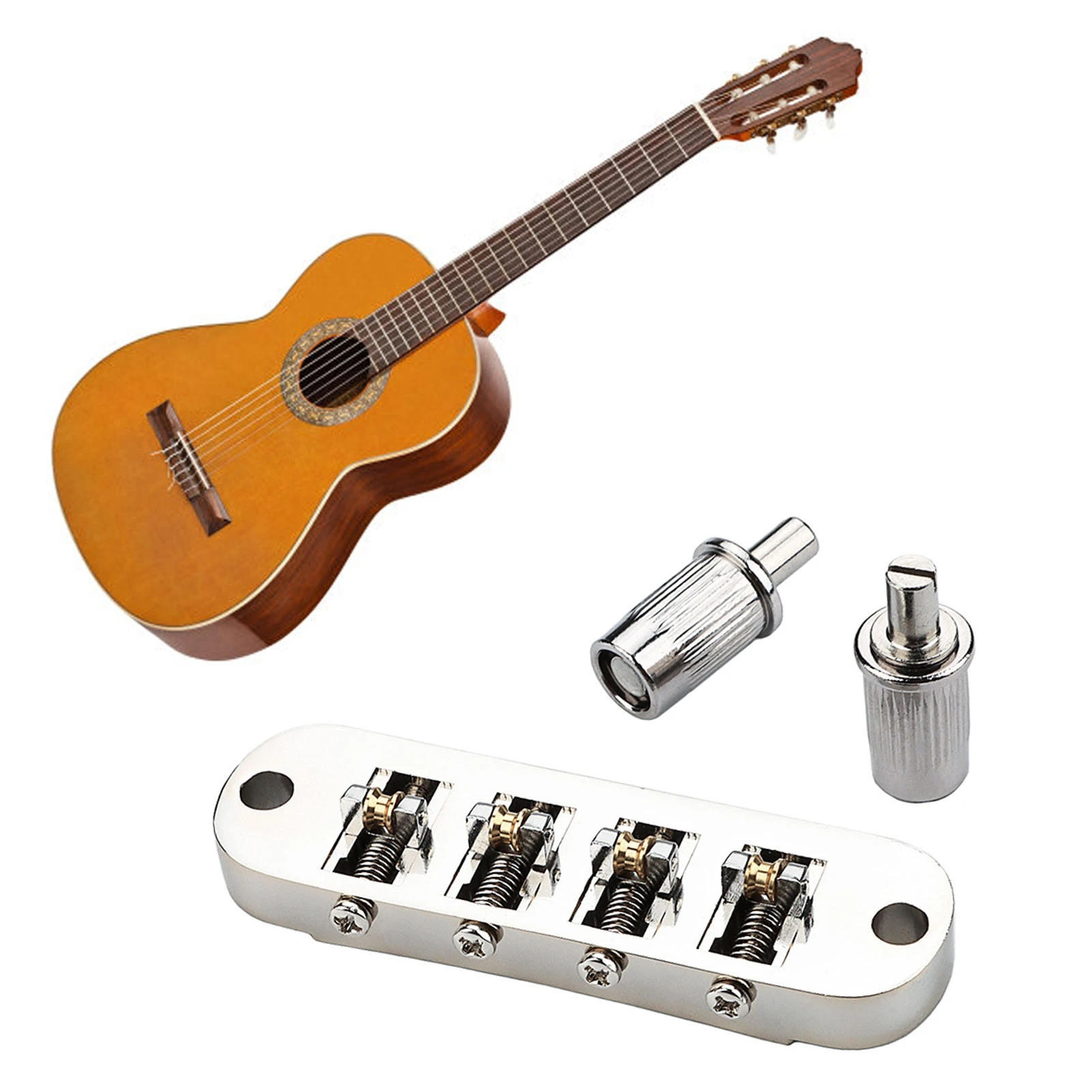 Ammoon Roller Saddle Bridge Replacement Lightweight 4 String Guitar Bridge for Bass Guitar Metal Guitar Bridge Replacement