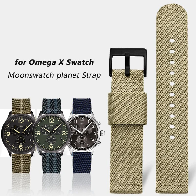 Nylon Canvas Strap for Omega MoonSwatch Watch Band Men Women Woven Stripe Waterproof Sport Bracelet Universal 18m 20mm 22mm 24mm