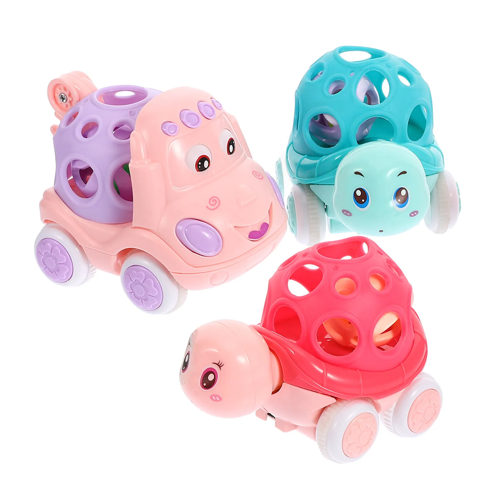 3 szt. Autka do pchania z motywem zwierząt z kreskówek, wykonane z wytrzymałego silikonu ABS, napęd inercyjny, prezent urodzinowy/świąteczny dla dzieci, rozwijająca koordynację ręka-oko