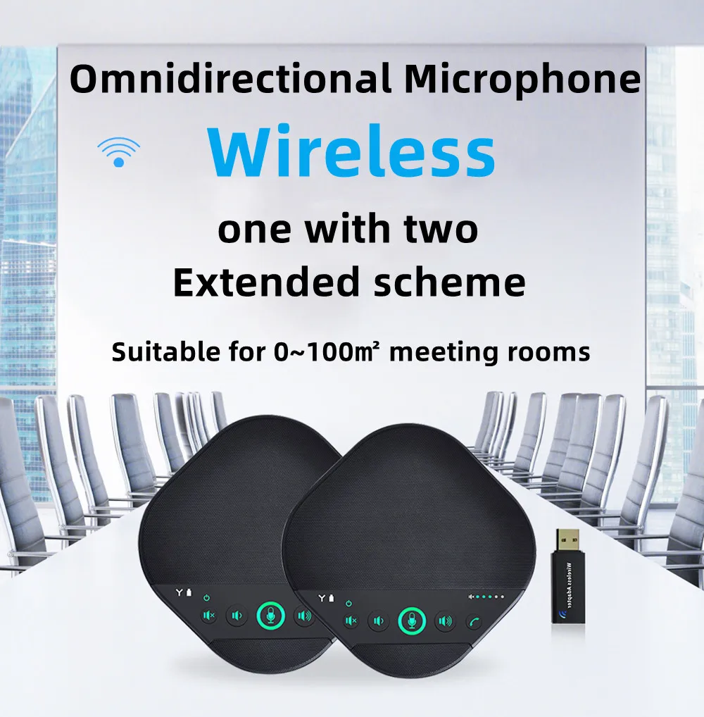 Bluetooth Microphone Wireless Conference Speakerphone 4 AI Mics with 2 Expansion Mics 8M 360°Voice Pickup USB Wireless  Reciver