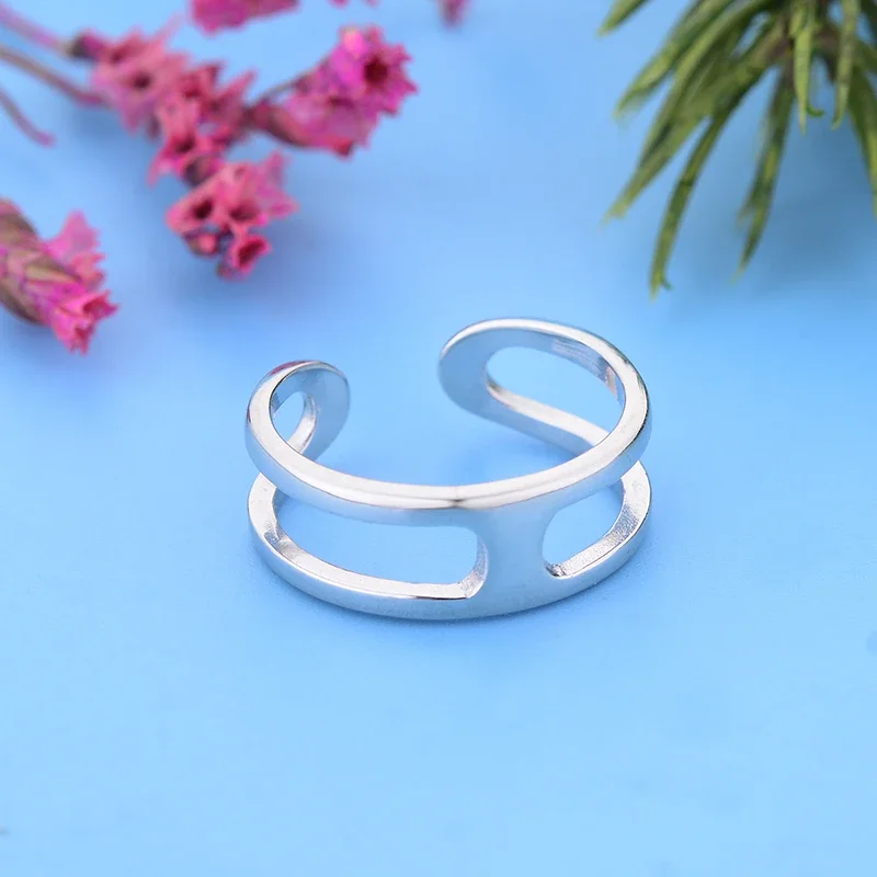 100% 925 Sterling Silver Sample Adjustable Round Hollow Frame Finger Open Rings For Women Bridal Wedding Promise Wholesale Joyas