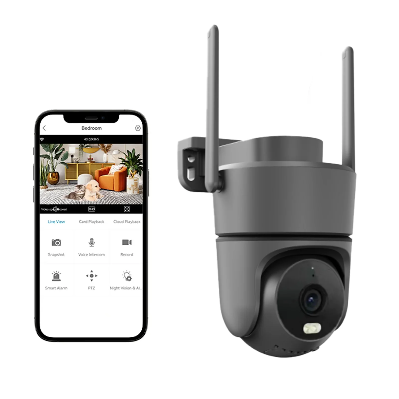 

3-мегапиксельная Wi-Fi6-беспроводная сетевая камера безопасности 2,4G и 5G Уличная Wi-Fi Ptz-камера с хранилищем 256G поддерживает подключение Bluetooth