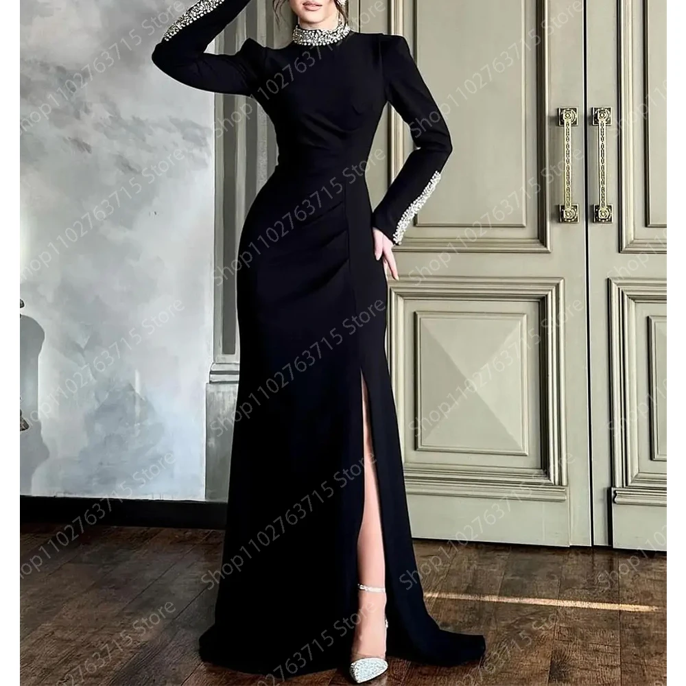 Customized Long Beads Evening Dresses for Women High-Neck Floor-Length Mermaid Prom Party Wedding Gala Special Events Dress 2024