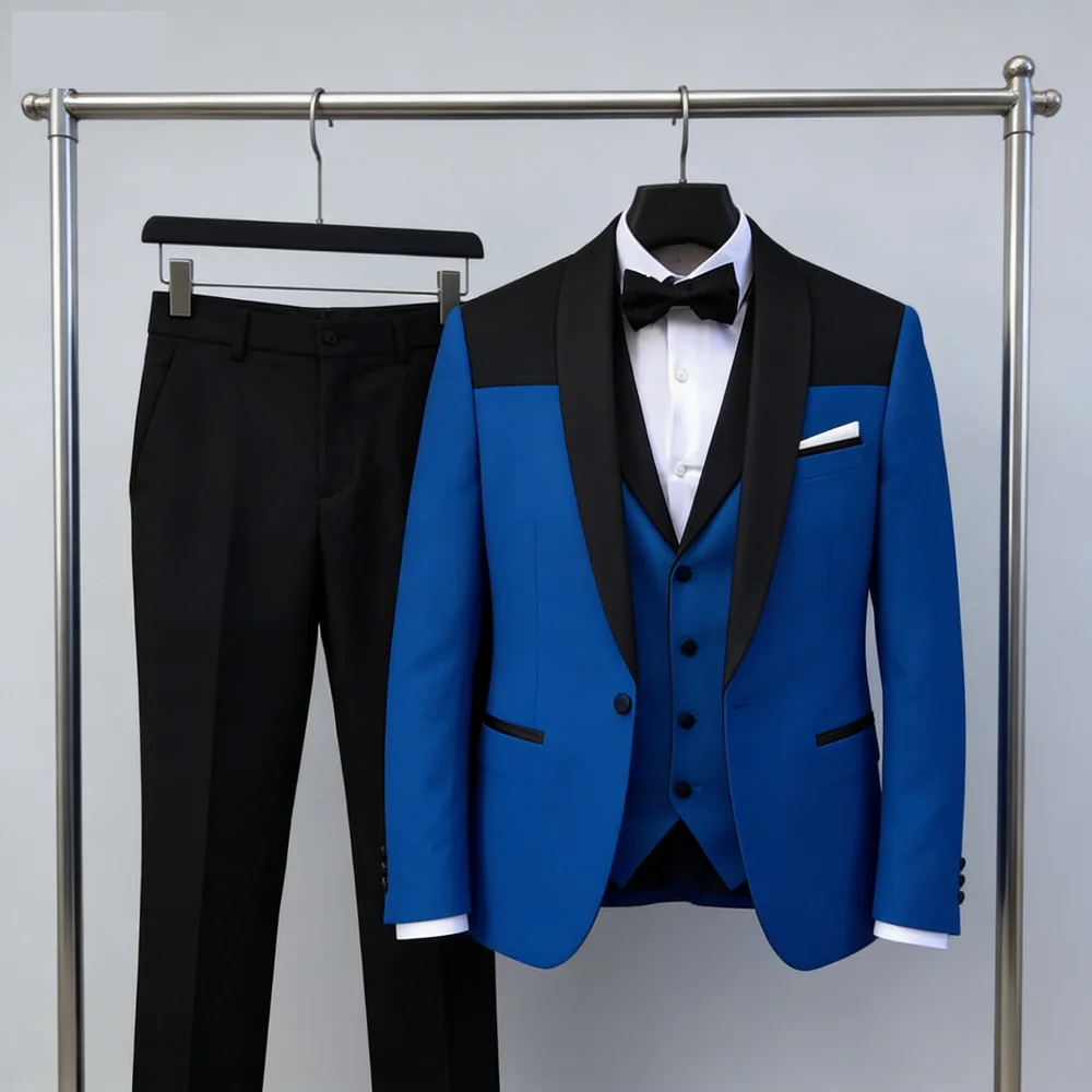 

Men's Solid Wedding Tuxedo 3-Piece Single-Button Jacket Coat Vest Pants Slim Fit Dinner Groom's Formal Suit with Shawl Collar